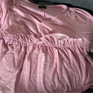 Lane Bryant Pink Dotted Ruffle Top